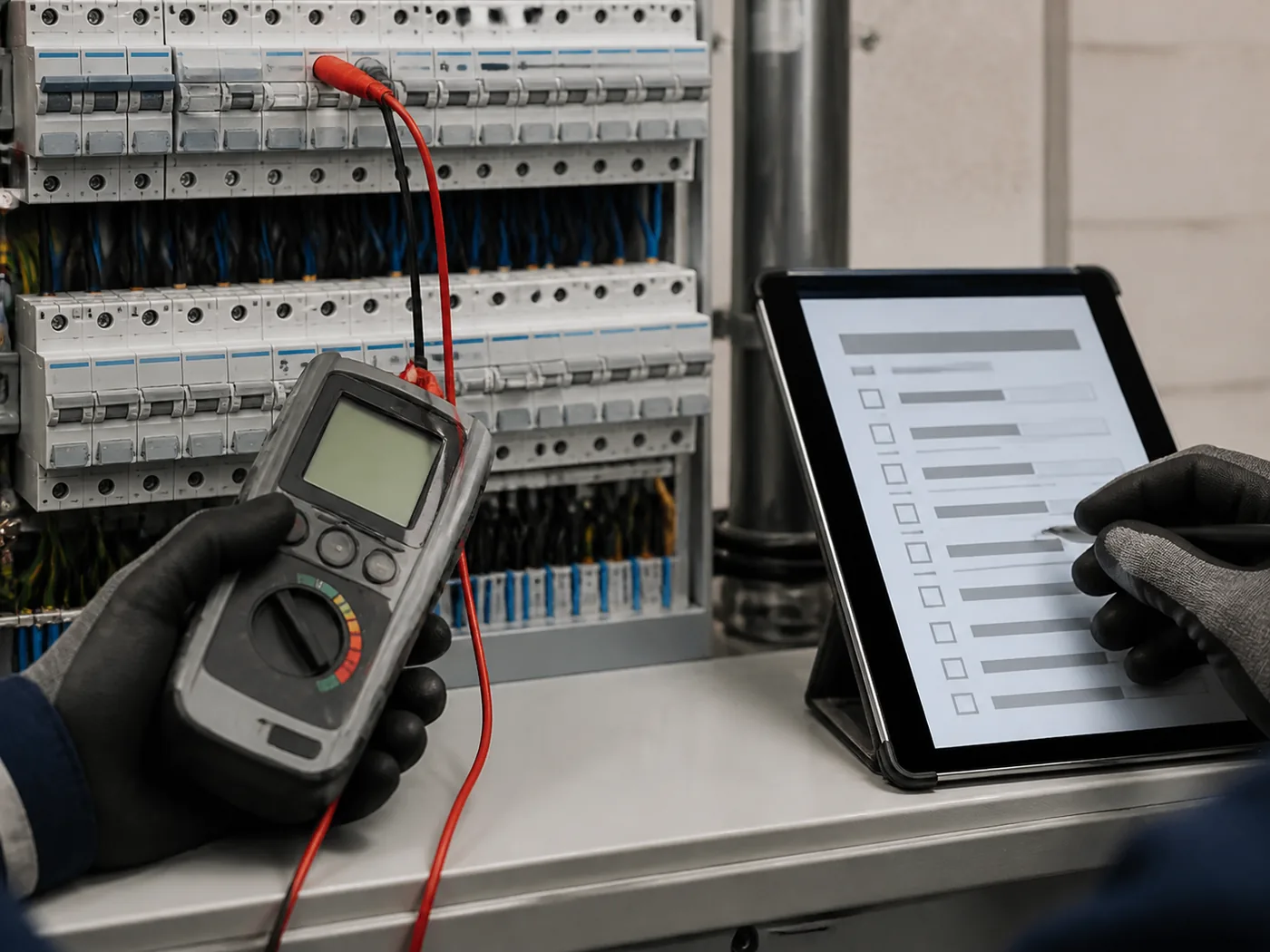 Electrical compliance testing with a digital audit checklist