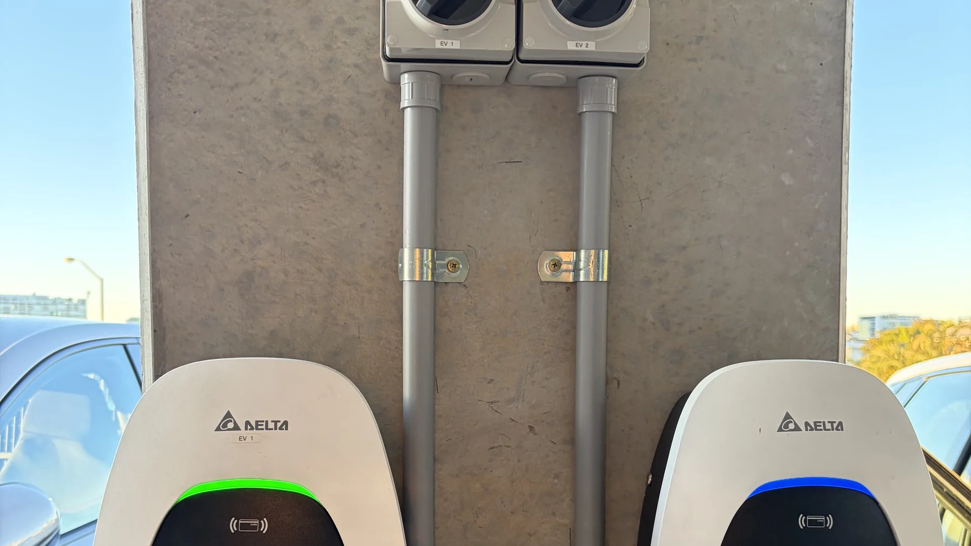 Installed EV charging stations at a healthcare facility