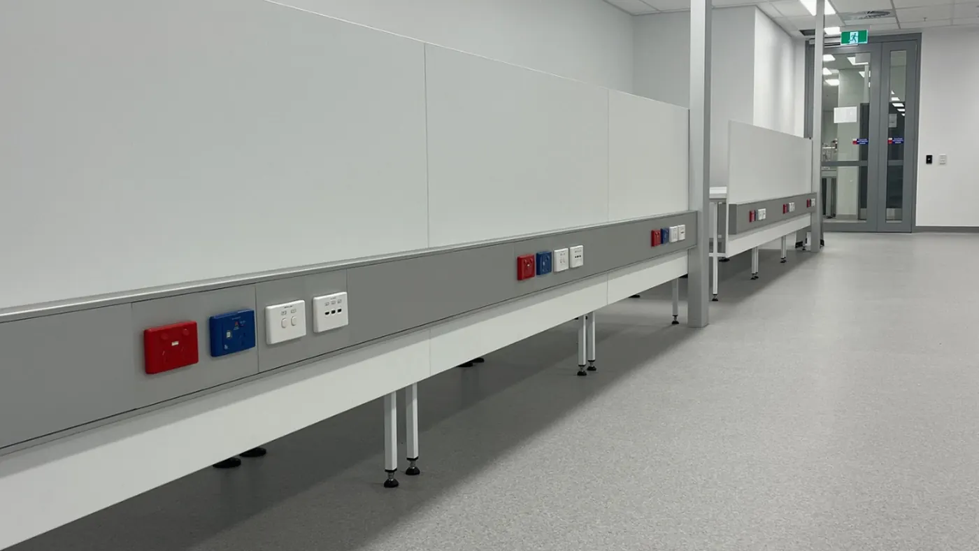 Electrical outlets and services installed in a healthcare laboratory