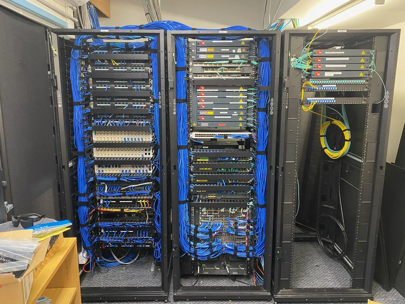 Communications rack after maintenance remediation